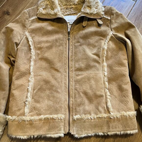 Wilson's Women's Coat Suede Leather Maxima Sherpa Lining Tan Medium EUC - Picture 9 of 10